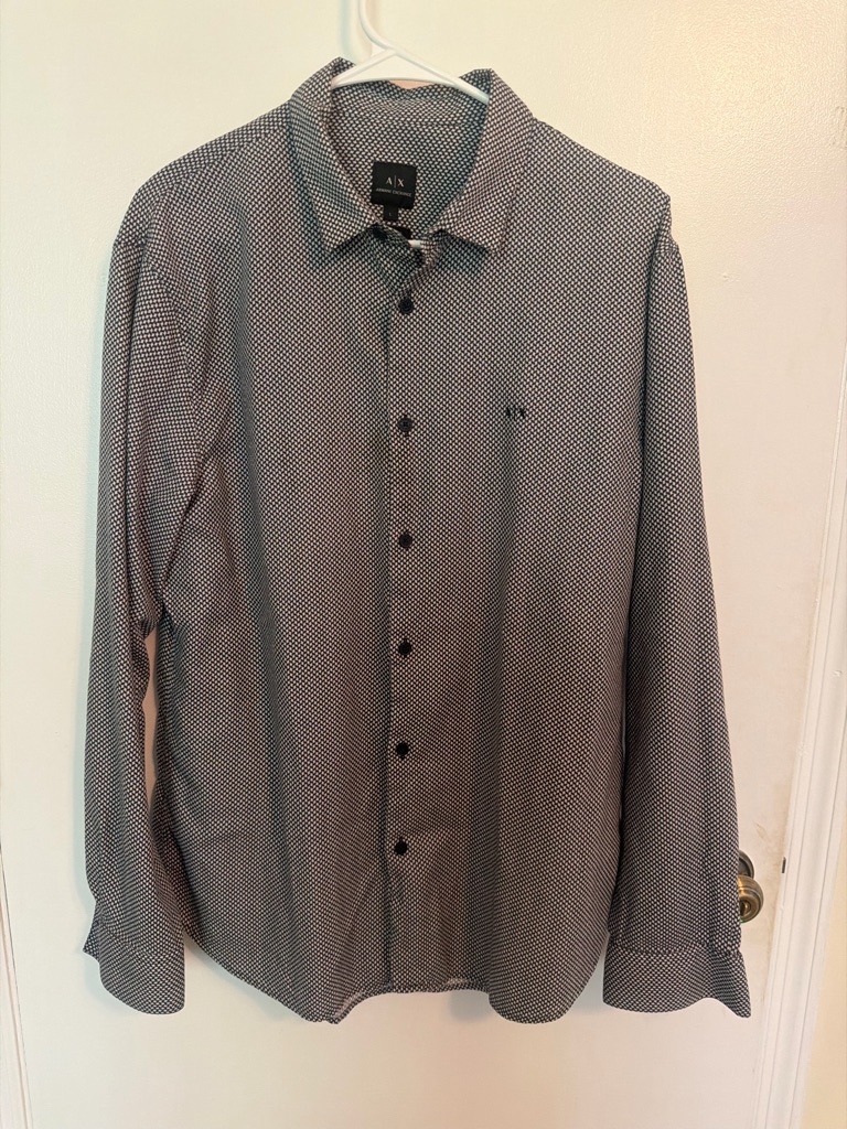 Armani Exchange Men's Black And White Micro-Pattern Dress Shirt- Size L